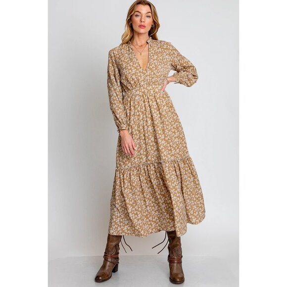 Monte Cassandra Long Flowy Romantic Dress Tiered Blouson Sleeve Size Medium NWT - Picture 1 of 12